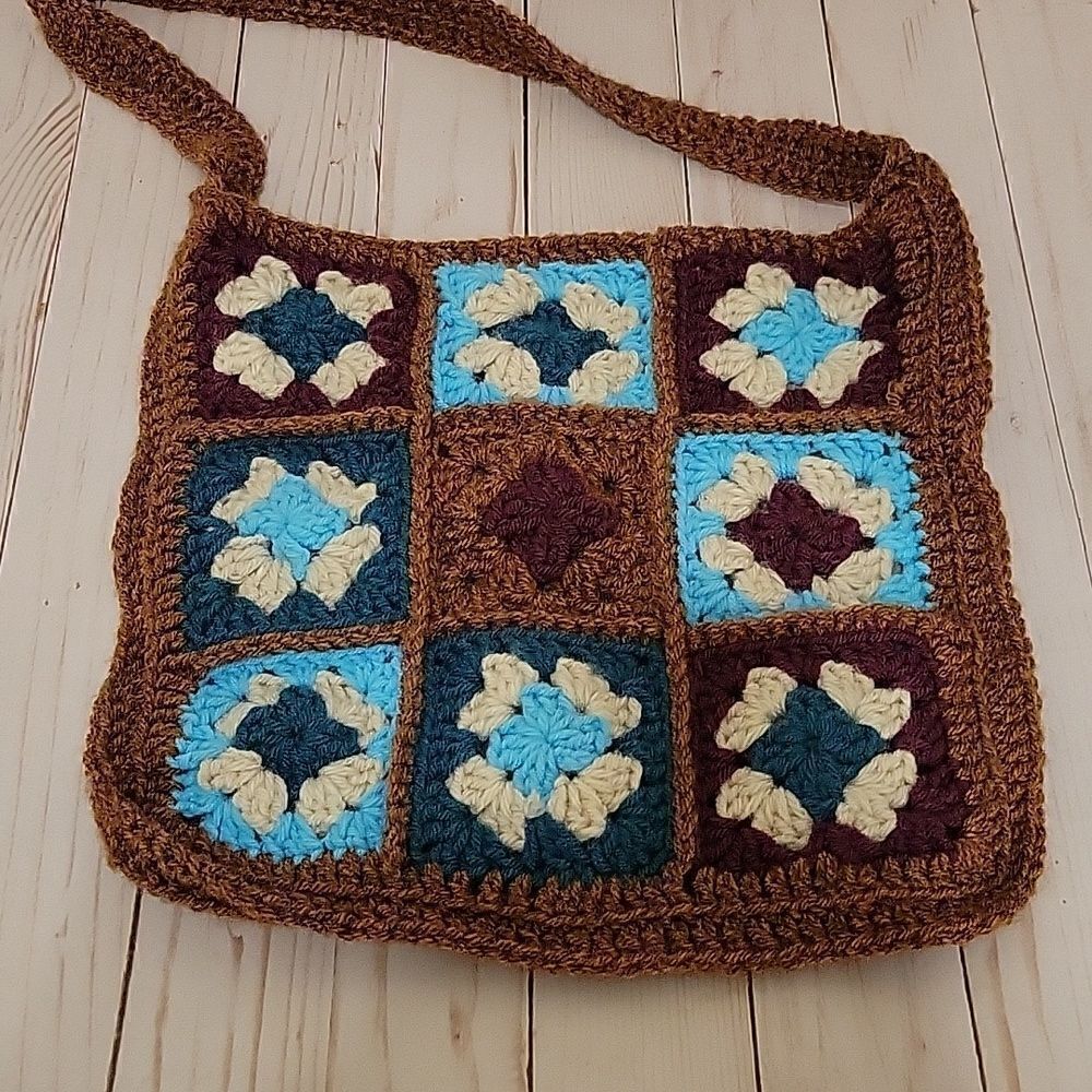 Crocheted Bag Purse with Granny Squares Bohemian